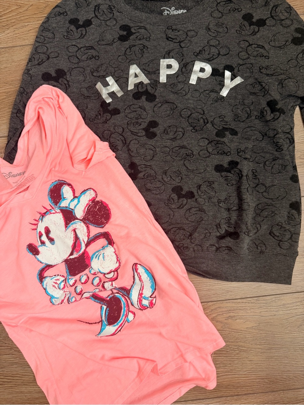 Disney Kids Minnie Pink Hooded Top and Gray 'HAPPY' Sweatshirt Set 0056